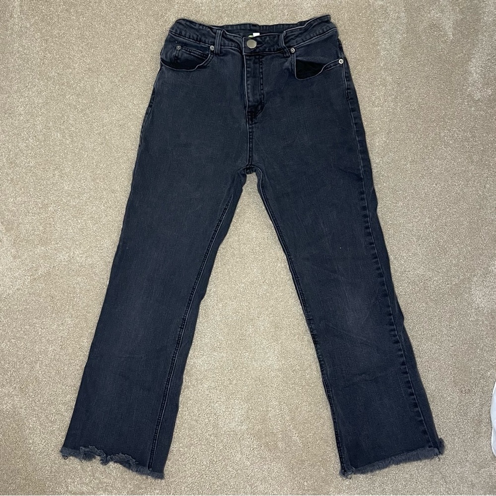 Gianni Bini Cropped Raw Hem Black Denim Jeans - Picture 2 of 4